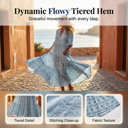 🌞Frühlingserwachen: 50% Rabatt!💕Boho-Traum "Muse": Elegantes Etagen-Maxikleid mit V-Ausschnitt
