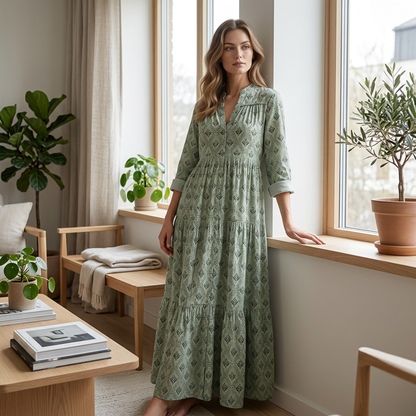 🌞Frühlingserwachen: 50% Rabatt!💕Boho-Traum "Muse": Elegantes Etagen-Maxikleid mit V-Ausschnitt
