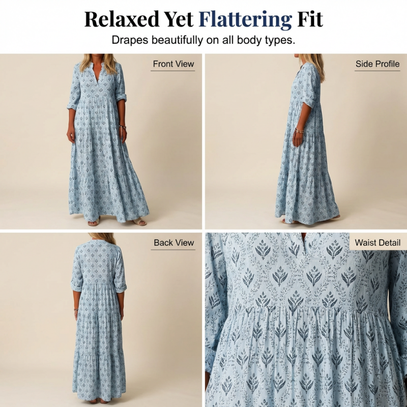 🌞Frühlingserwachen: 50% Rabatt!💕Boho-Traum "Muse": Elegantes Etagen-Maxikleid mit V-Ausschnitt