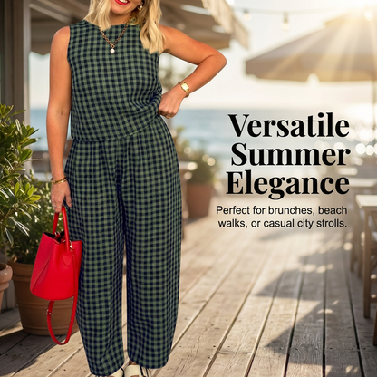 Summer Gingham Print Tank and Trousers Outfit