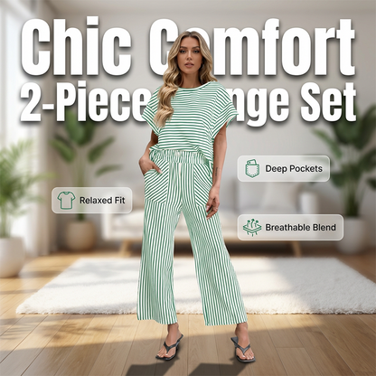 👚 Zweiteiliges Lounge-Set für Damen mit Streifenmuster – tiefe Seitentaschen, bequemer Stretch-Bund. ✨