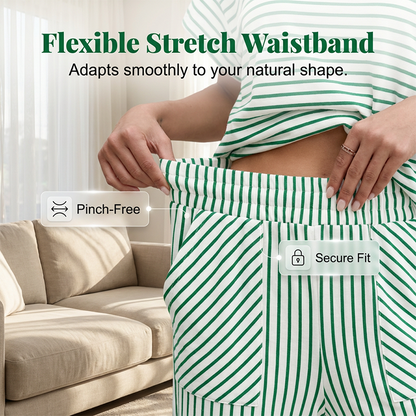 👚 Zweiteiliges Lounge-Set für Damen mit Streifenmuster – tiefe Seitentaschen, bequemer Stretch-Bund. ✨