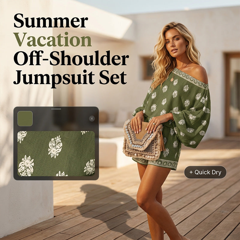 🌞Frühlingserwachen: 50% Rabatt!💕Sommer-Traum: Bohème Jumpsuit-Set mit Off-Shoulder & Vintage-Print
