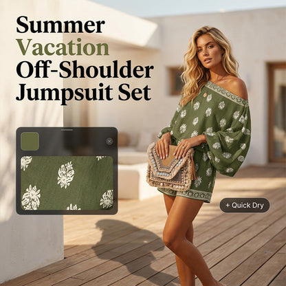 🌞Frühlingserwachen: 50% Rabatt!💕Sommer-Traum: Bohème Jumpsuit-Set mit Off-Shoulder & Vintage-Print