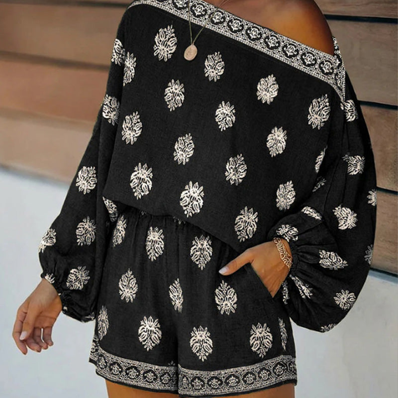 🌞Frühlingserwachen: 50% Rabatt!💕Sommer-Traum: Bohème Jumpsuit-Set mit Off-Shoulder & Vintage-Print