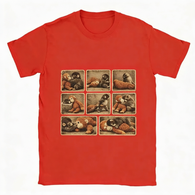 🌞Frühlingserwachen: 50% Rabatt!🐵„Punch“ Monchichi/Grafik T-Shirt – Für alle, die sich mal allein fühlen | Übergroß & weich