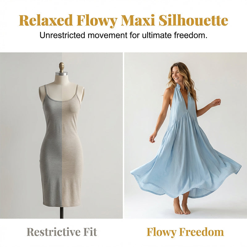 Women's Summer Halter Neck V-Neck Maxi Dress