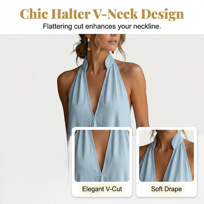 Women's Summer Halter Neck V-Neck Maxi Dress