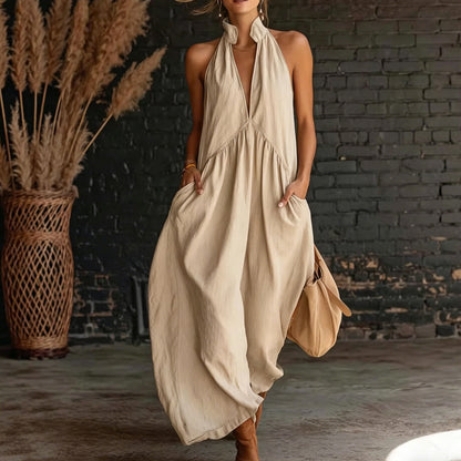 Women's Summer Halter Neck V-Neck Maxi Dress