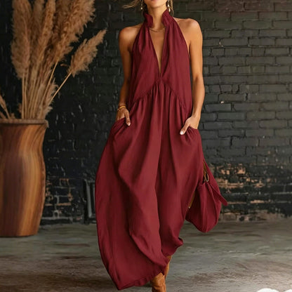 Women's Summer Halter Neck V-Neck Maxi Dress