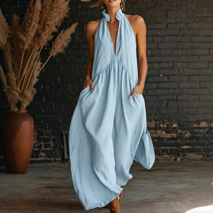 Women's Summer Halter Neck V-Neck Maxi Dress