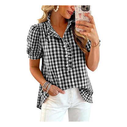 Women's Casual Ruffled Puff Sleeve Top