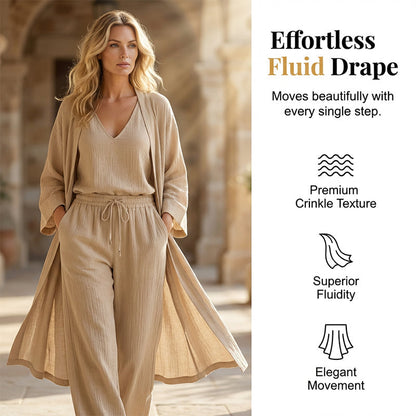 🌞Frühlingserwachen: 50% Rabatt!☁️"Pure Serenity" 3-Teiler Lounge-Set: Edle Crinkle-Optik & Fließende Silhouette
