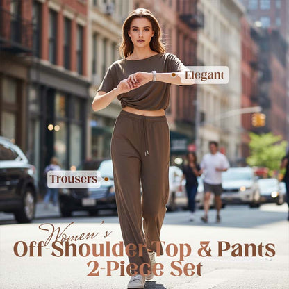 👚 51% RABATT! 🌸 "Soft-Touch" Lounge-Set – Asymmetrisches Off-Shoulder Top & Weite Hose, Bequem & Perfekt Für Entspannte Tage Zuhause 💃