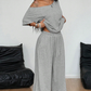 👚 51% RABATT! 🌸 "Soft-Touch" Lounge-Set – Asymmetrisches Off-Shoulder Top & Weite Hose, Bequem & Perfekt Für Entspannte Tage Zuhause 💃