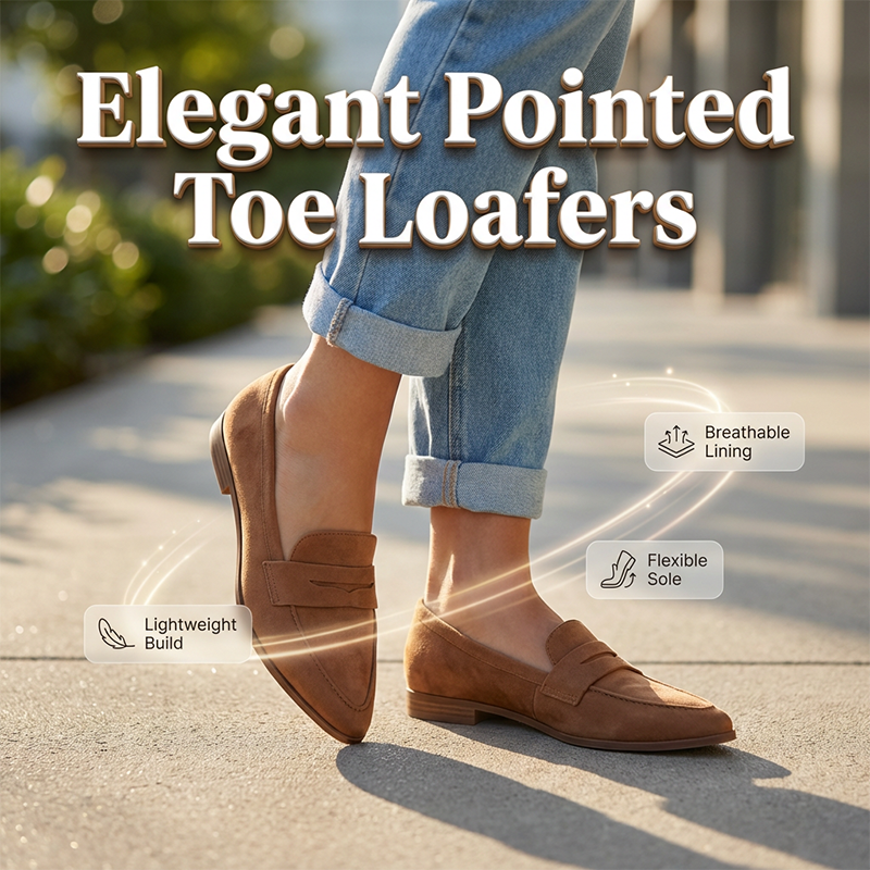 🌞Frühlingserwachen: 50% Rabatt!🪄Luxuriöse Damen-Loafer mit spitzen Zehen – Klassische Flats im Wildleder-Look – Bequeme Passform