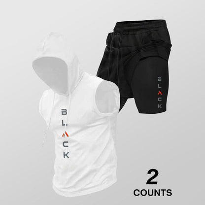 ⌛ Nur noch 1 Woche – 50 % auf alles + kostenloser Versand! ⏰Herren Sport-Set – ärmelloses Hoodie & Shorts – atmungsaktiv, schnelltrocknend & bequem 🏃‍♂️💪