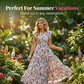 Sommerkleid mit Blumenmuster – V-Ausschnitt, Umfallärmel, hohe Taille & fließender Rock | Atmungsaktive Qualität für Urlaub & Gartenparty – Größe S–2XL