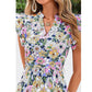 Sommerkleid mit Blumenmuster – V-Ausschnitt, Umfallärmel, hohe Taille & fließender Rock | Atmungsaktive Qualität für Urlaub & Gartenparty – Größe S–2XL