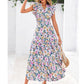 Sommerkleid mit Blumenmuster – V-Ausschnitt, Umfallärmel, hohe Taille & fließender Rock | Atmungsaktive Qualität für Urlaub & Gartenparty – Größe S–2XL
