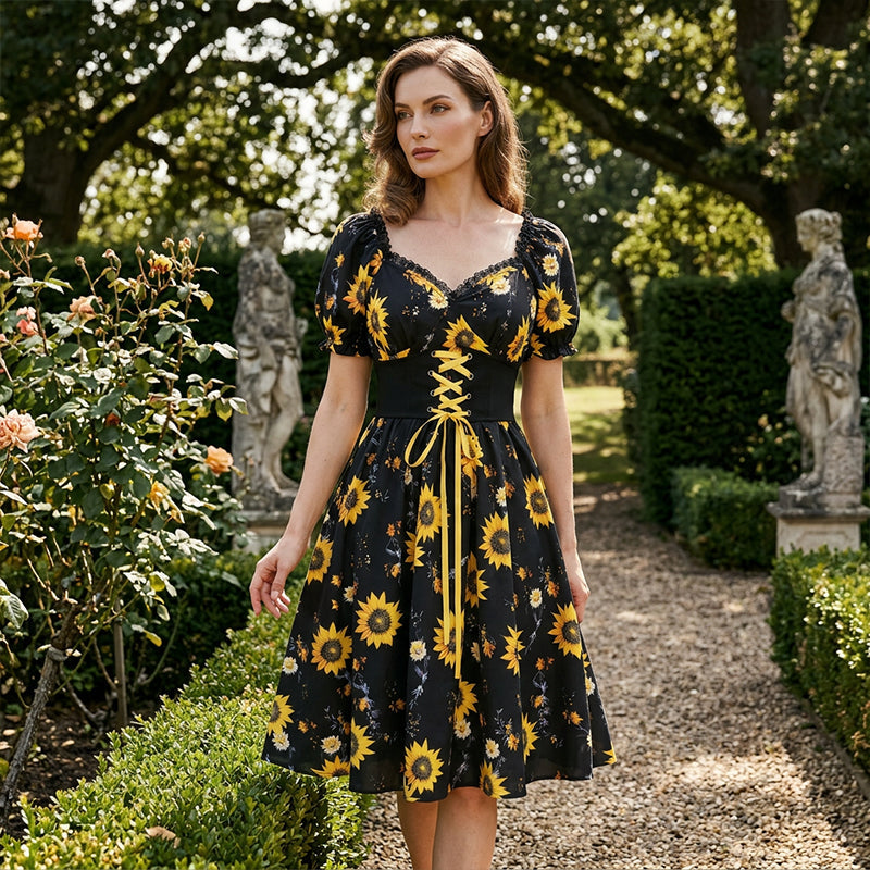 🌻Damenkleid mit Puffärmeln und Print