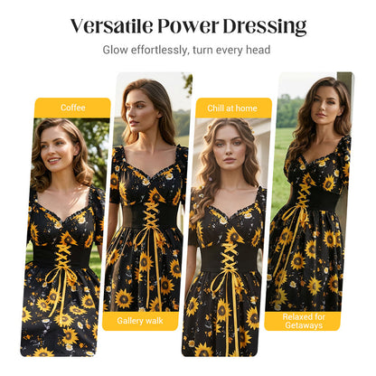 🌻Damenkleid mit Puffärmeln und Print