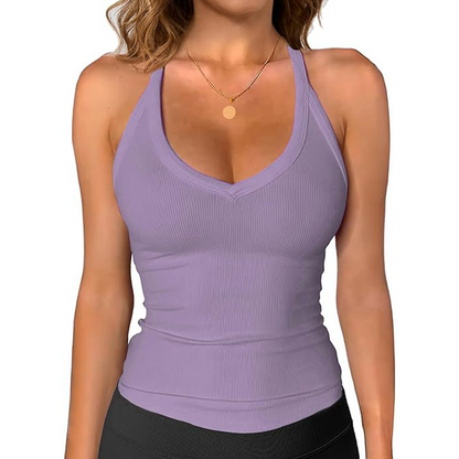 👚 50% RABATT! ⏰ Damen-Ribbed-V-Ausschnitt-Tanktop – Stretchig, figurbetont & perfekt für Sommer, Sport oder Layering unter Jacken 💪
