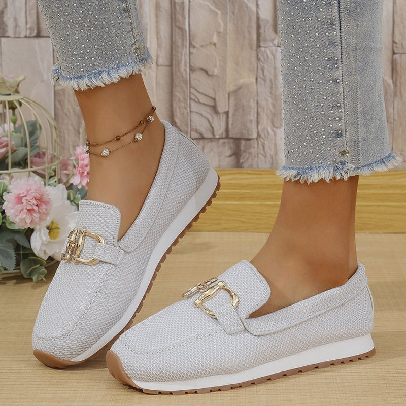 Lässige Strickmokassins für Damen mit Metallschnalle