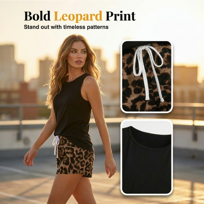 ⏰ 50 % RABATT – Nur für kurze Zeit ✨Damen-Tanktop & Leoparden-Shorts-Set – Lässig, auffällig, stylisch 🐆