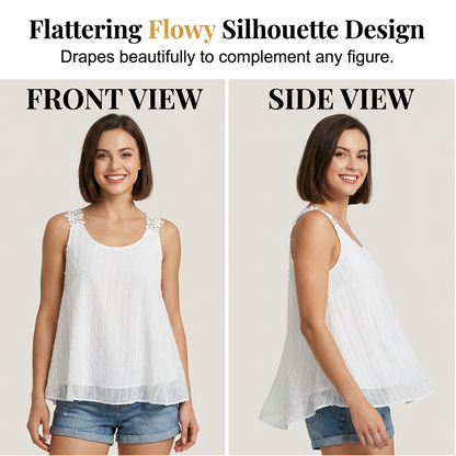 ⏰ 50 % RABATT – Nur für kurze Zeit ✨ Elegantes Tanktop mit Spitzen-Trägern und Punktmuster