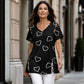 Damen Lässiges V-Ausschnitt Kurzarm T-Shirt