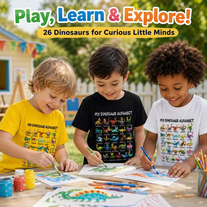 🔥🎁Neu 50% RABATT🔥Kinder-T-Shirt mit Dinosaurier- und Alphabet-Print