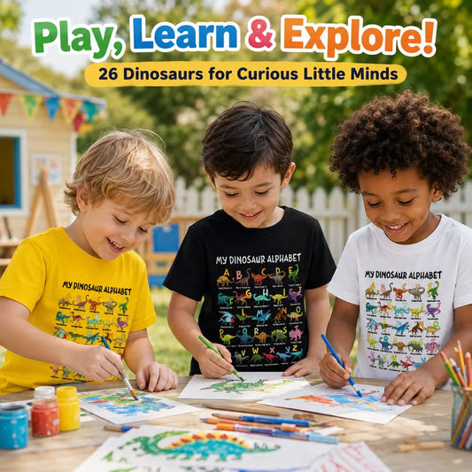 🔥🎁Neu 50% RABATT🔥Kinder-T-Shirt mit Dinosaurier- und Alphabet-Print