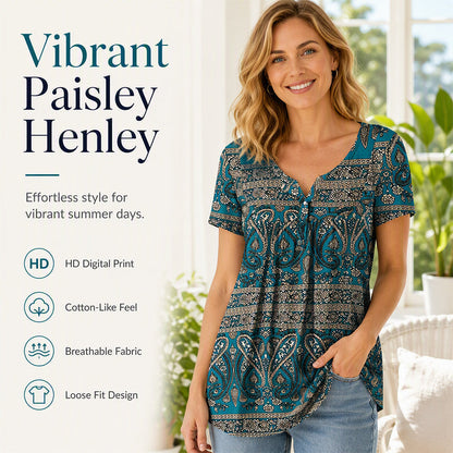 🏖️Sommerschlussverkauf 50% Rabatt🏝️👚Damenoberteil mit Paisleymuster, V-Ausschnitt und kurzen Ärmeln✨