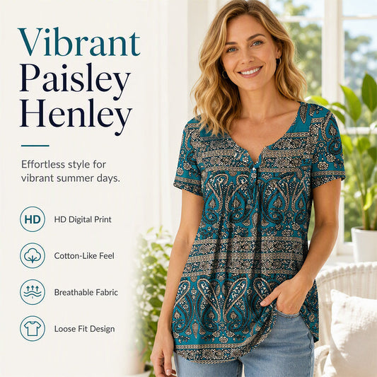 🏖️Sommerschlussverkauf 50% Rabatt🏝️👚Damenoberteil mit Paisleymuster, V-Ausschnitt und kurzen Ärmeln✨