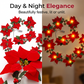 🎄🏠 Beleuchtete Poinsettien-Lichterkette – Flexible 2m Weihnachtsgirlande für Treppengeländer & Regale | Indoor
