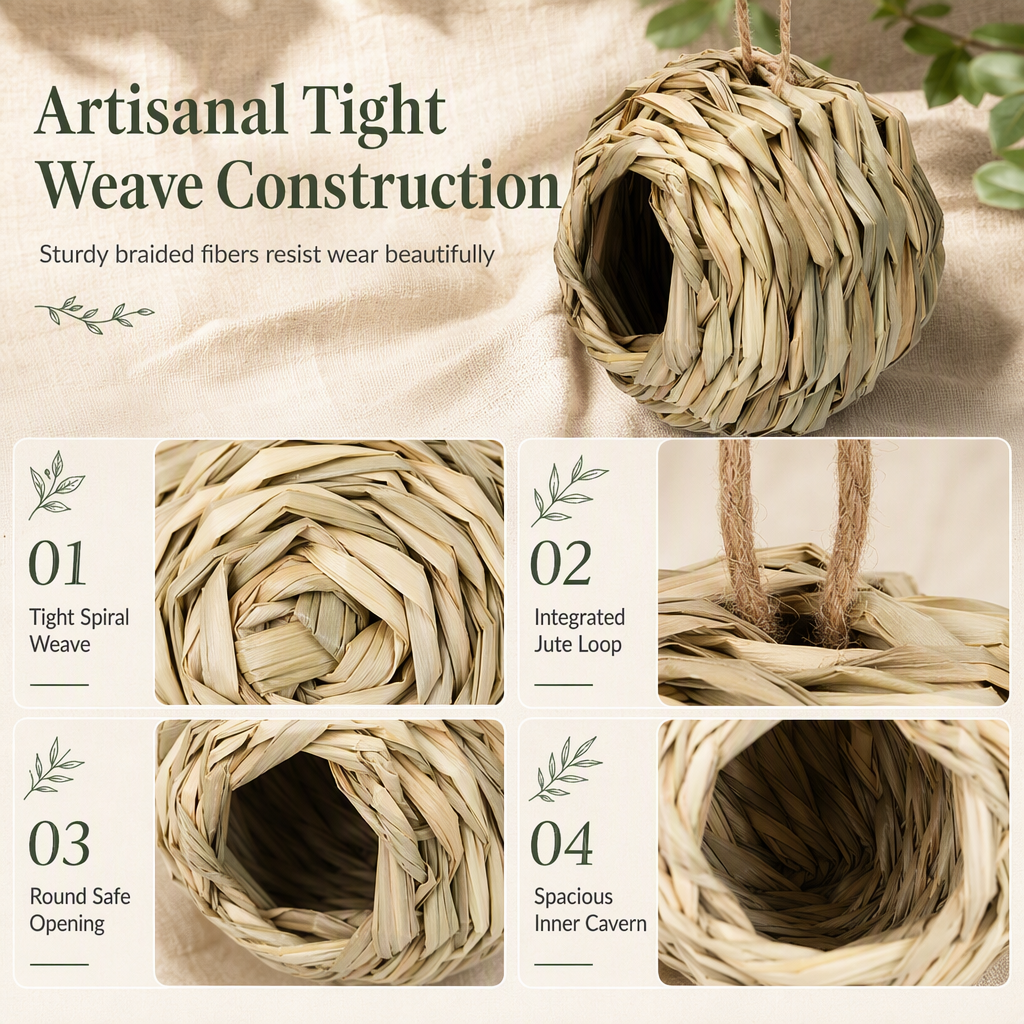 Handgeflochtenes, kugelförmiges Stroh-Vogelnest – Natürliches Dekor für Garten und Hof, 12 cm oder 14 cm