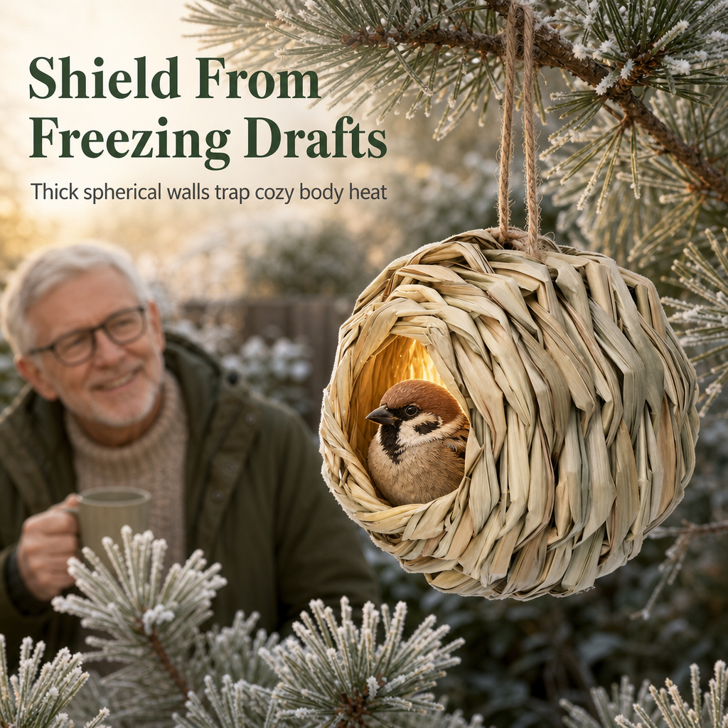 Handgeflochtenes, kugelförmiges Stroh-Vogelnest – Natürliches Dekor für Garten und Hof, 12 cm oder 14 cm