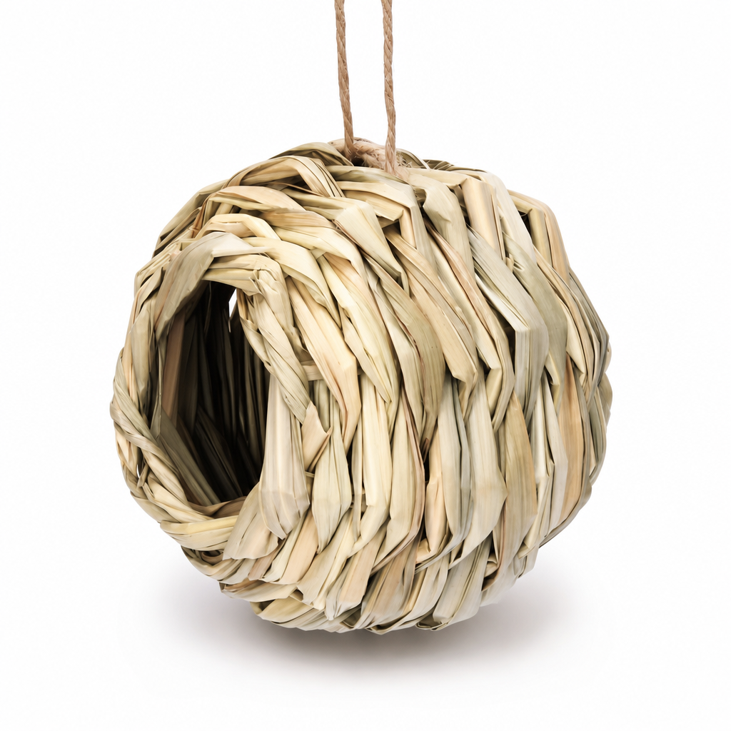 Handgeflochtenes, kugelförmiges Stroh-Vogelnest – Natürliches Dekor für Garten und Hof, 12 cm oder 14 cm