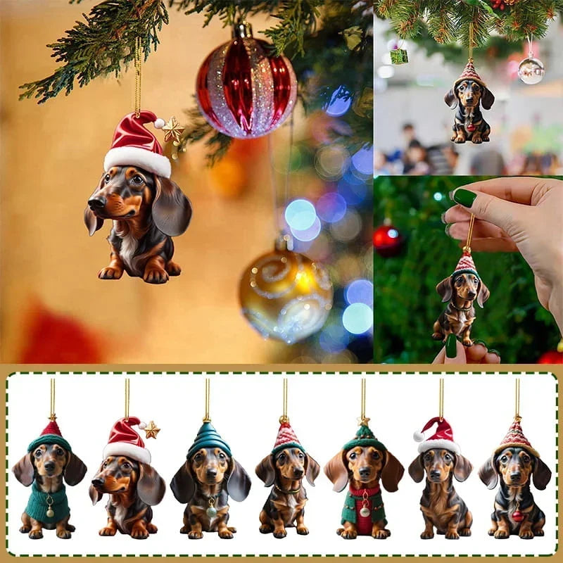Christbaumschmuck Dackel im 7er-Set – Acryl-Anhänger, doppelseitig bedruckt