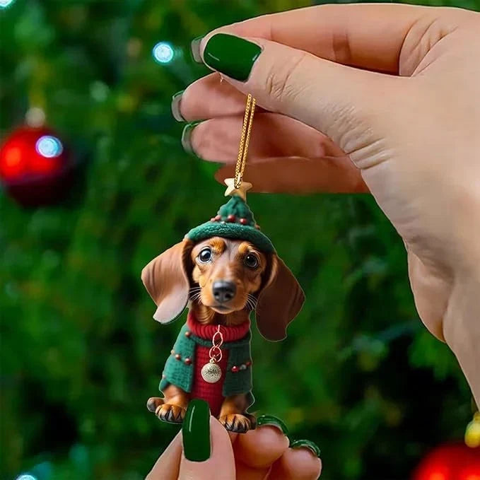 Christbaumschmuck Dackel im 7er-Set – Acryl-Anhänger, doppelseitig bedruckt