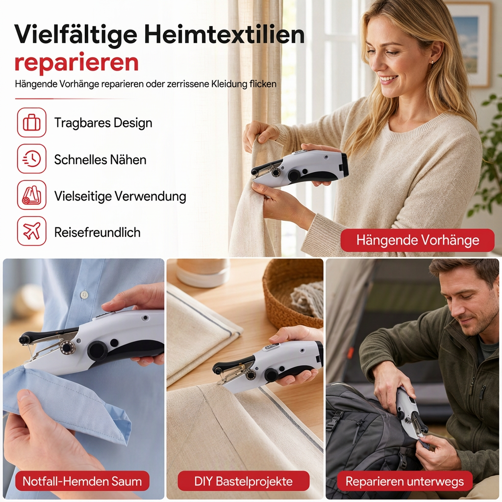 Mini elektrische Handnähmaschine – tragbar, akkubetrieben, für schnelle Reparaturen zu Hause oder unterwegs