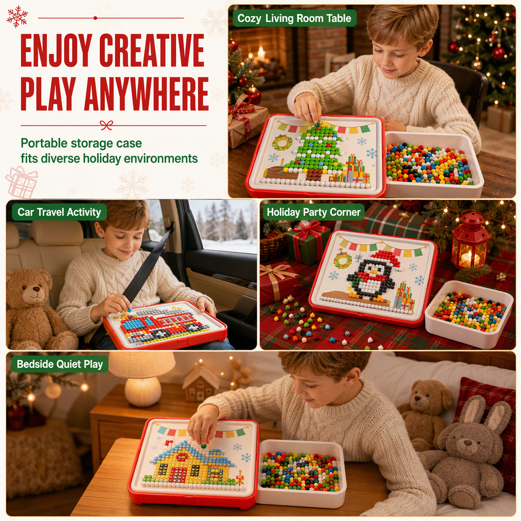 Kinder Weihnachts-3D-Mosaik-Spielset mit bunten Pilznägeln und Motivkarten