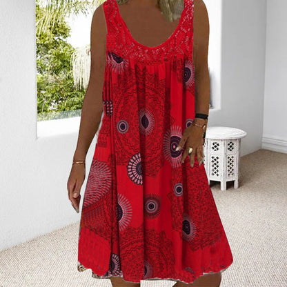 🔥Women Sommer O-Ausschnitt ärmelloses Kleid mit Druck