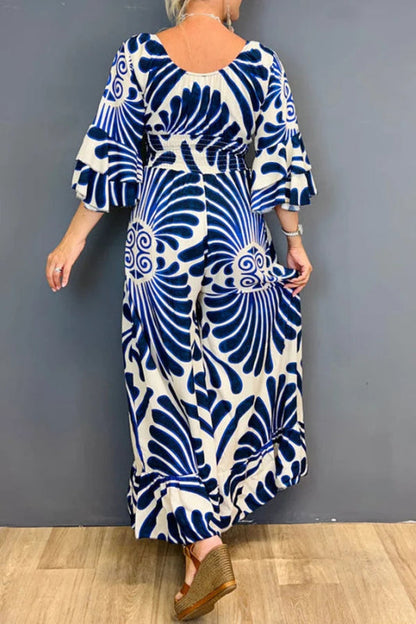 Vintage Blumen -Rüschenhülsen -Jumpsuit