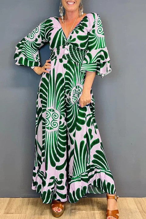 Vintage Blumen -Rüschenhülsen -Jumpsuit