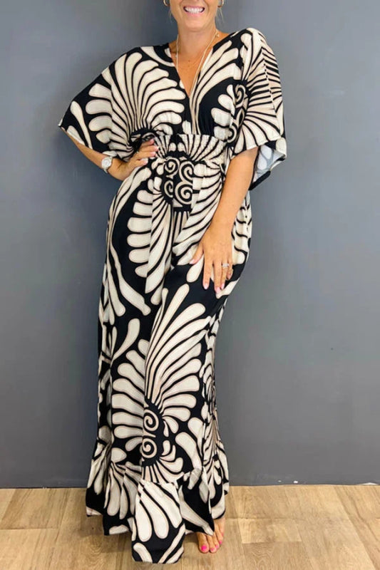 Vintage Blumen -Rüschenhülsen -Jumpsuit