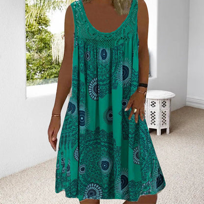🔥Women Sommer O-Ausschnitt ärmelloses Kleid mit Druck