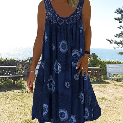🔥Women Sommer O-Ausschnitt ärmelloses Kleid mit Druck