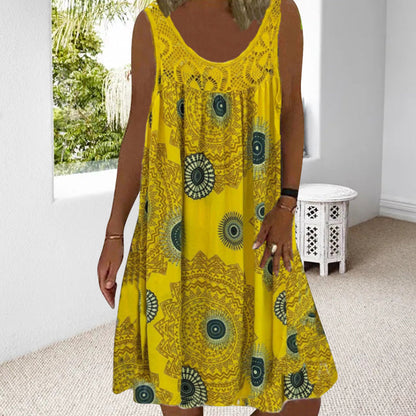 🔥Women Sommer O-Ausschnitt ärmelloses Kleid mit Druck